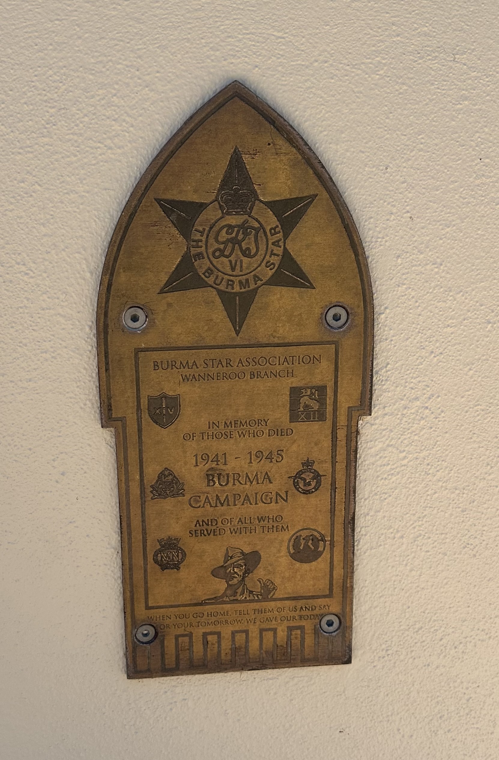 ANZAC Burma Campaign memorial plaque