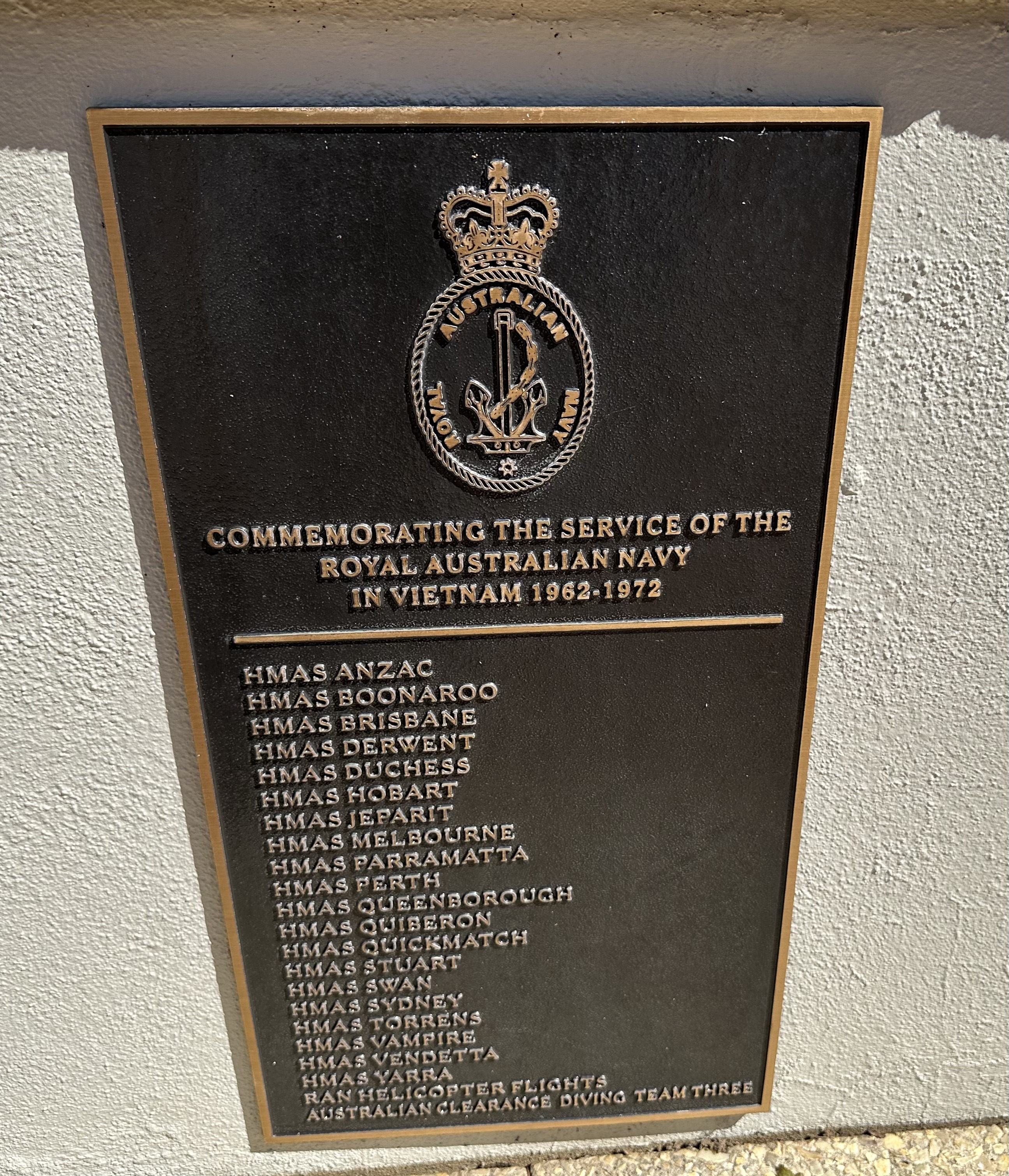 Royal Australian Navy Vietnam War memorial plaque