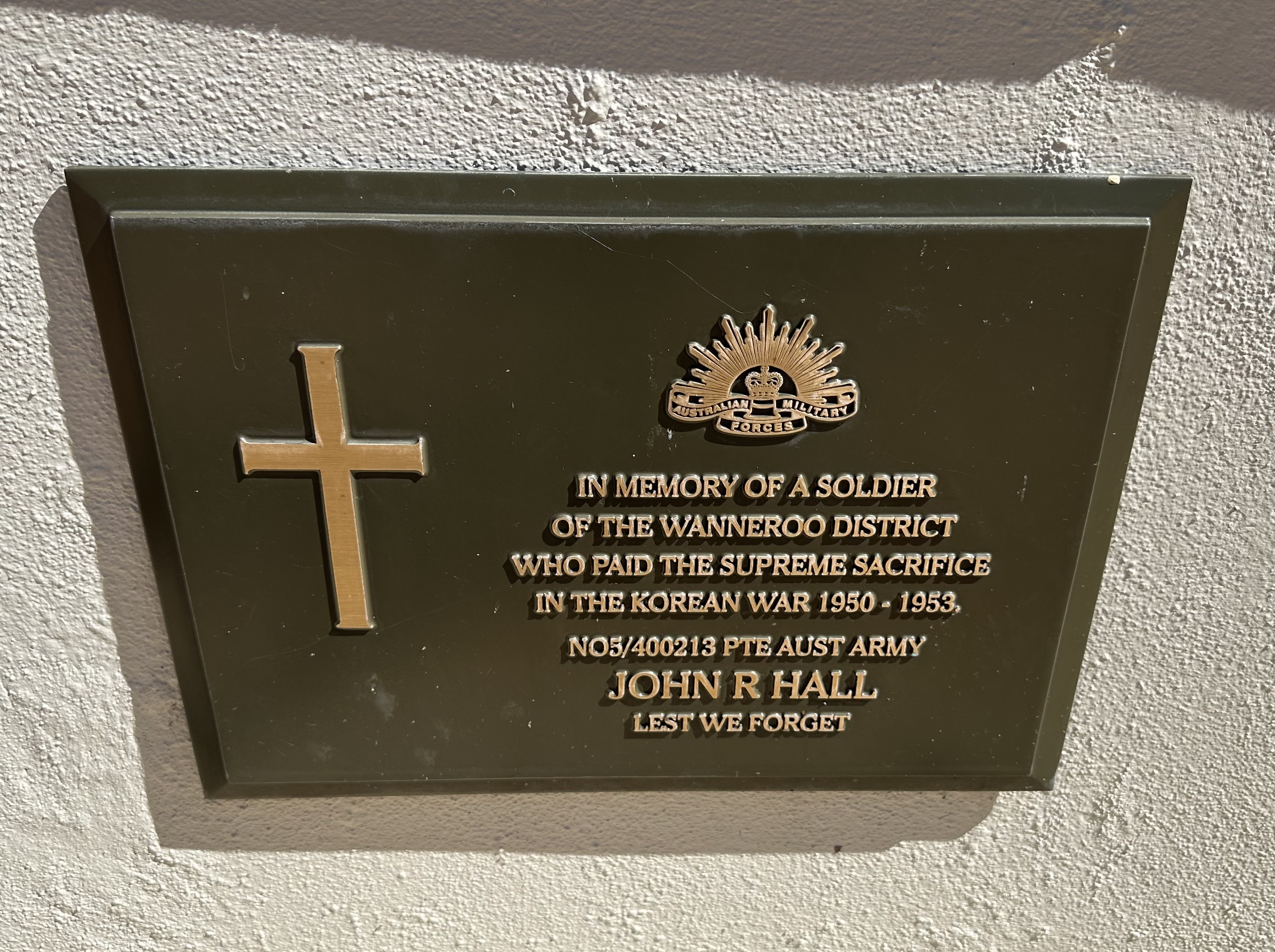 John R. Hall Korean War memorial plaque